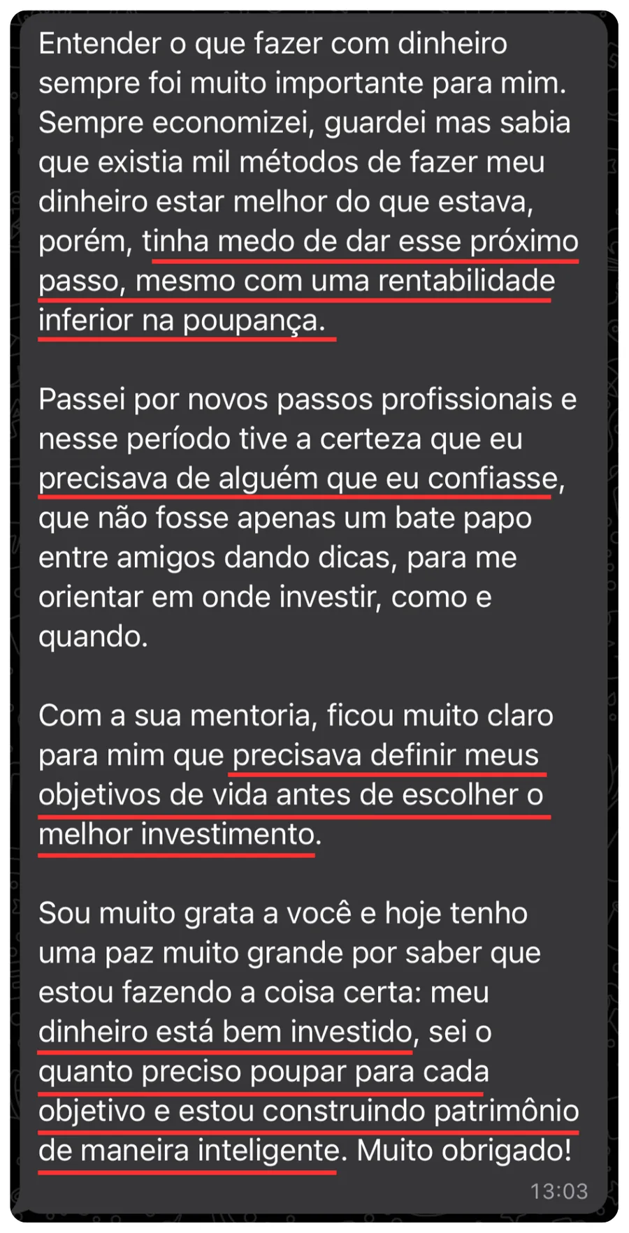 Resultado: paz financeira